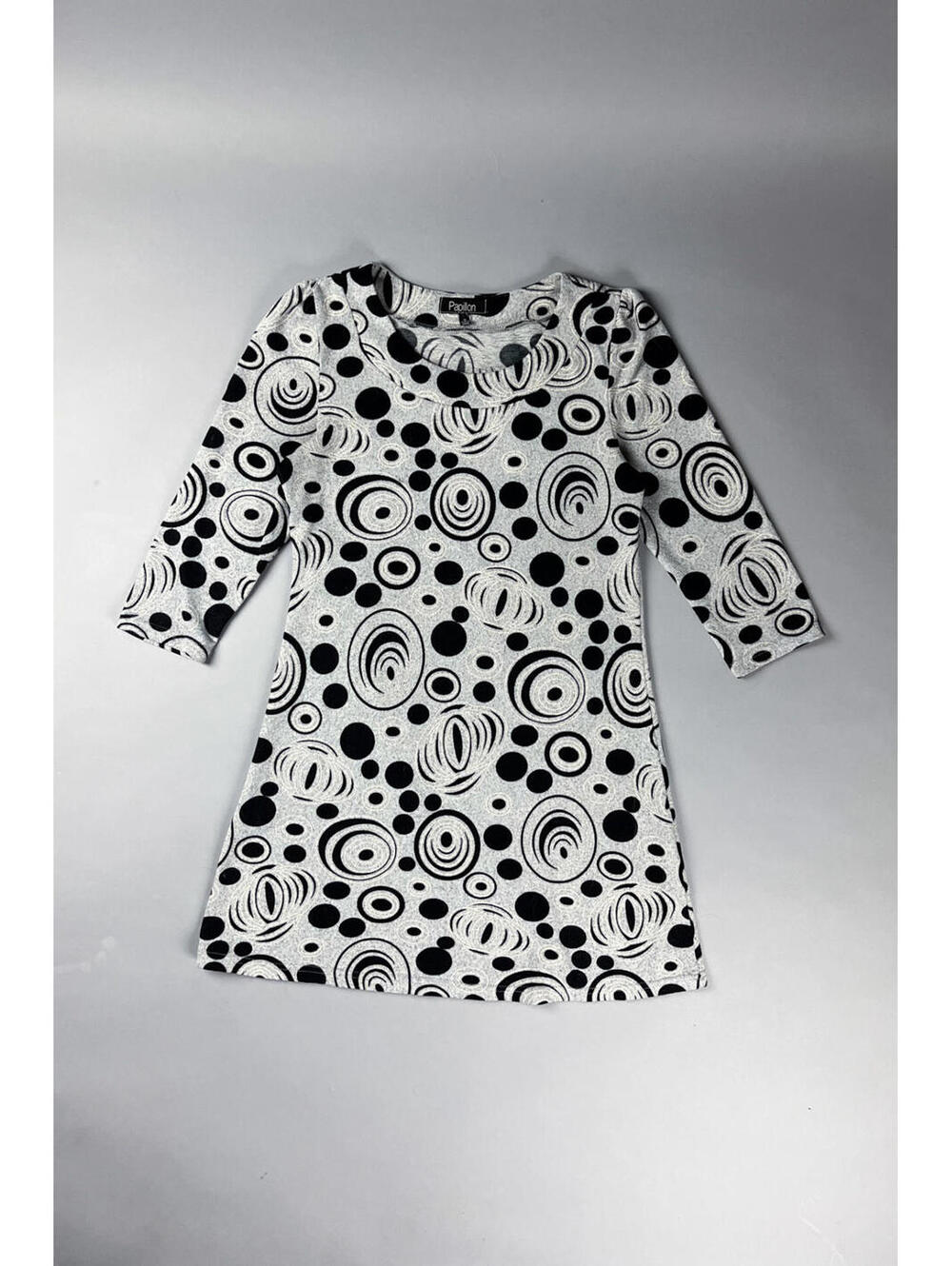 Y2K Mini Dress, Black and White Dots Long Sleeve Knit Grey Dress